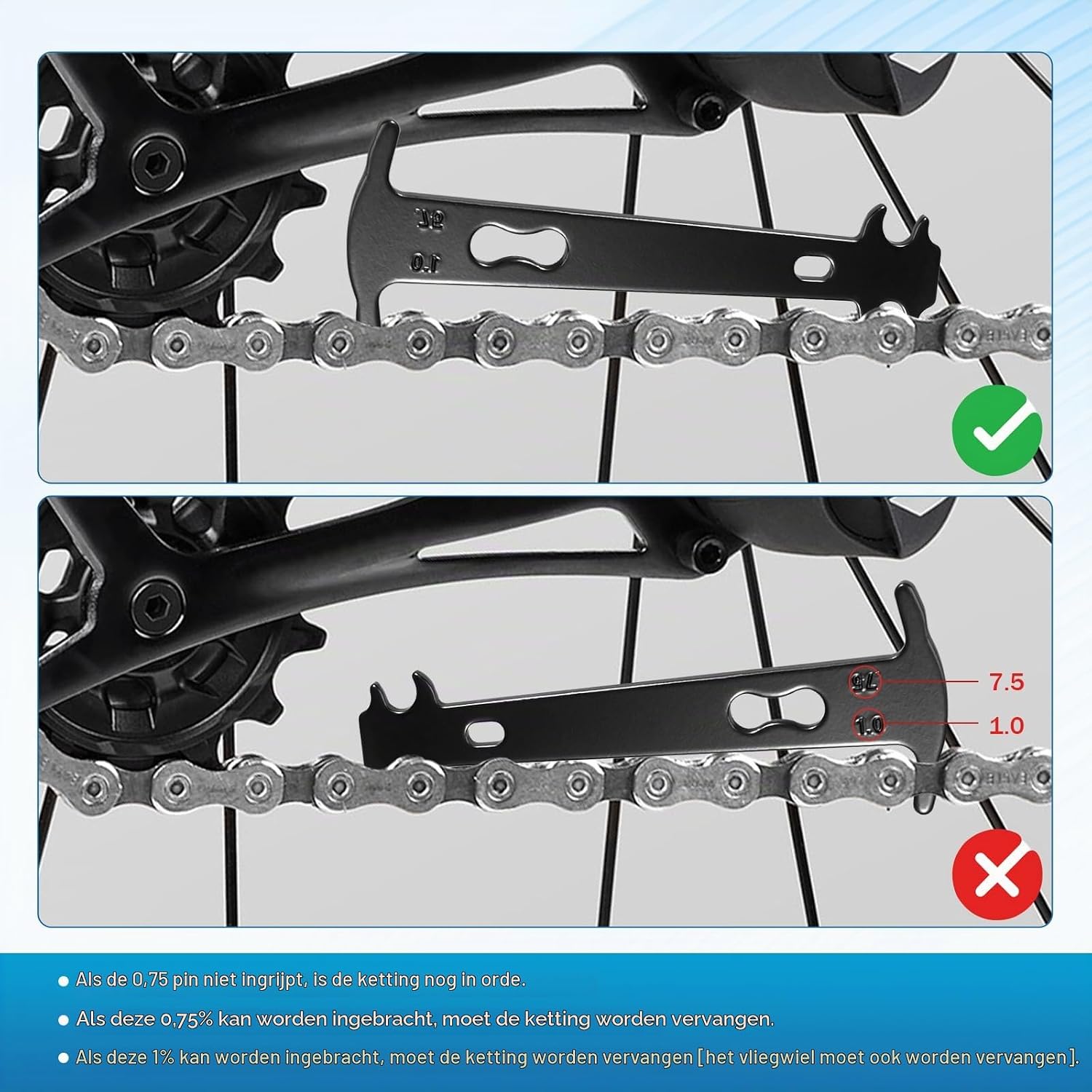 Detalle 2 de BIGP fiets-kettingreparatieset met kettingpons, slijtagemeter en tang voor 6-12 versnellingen