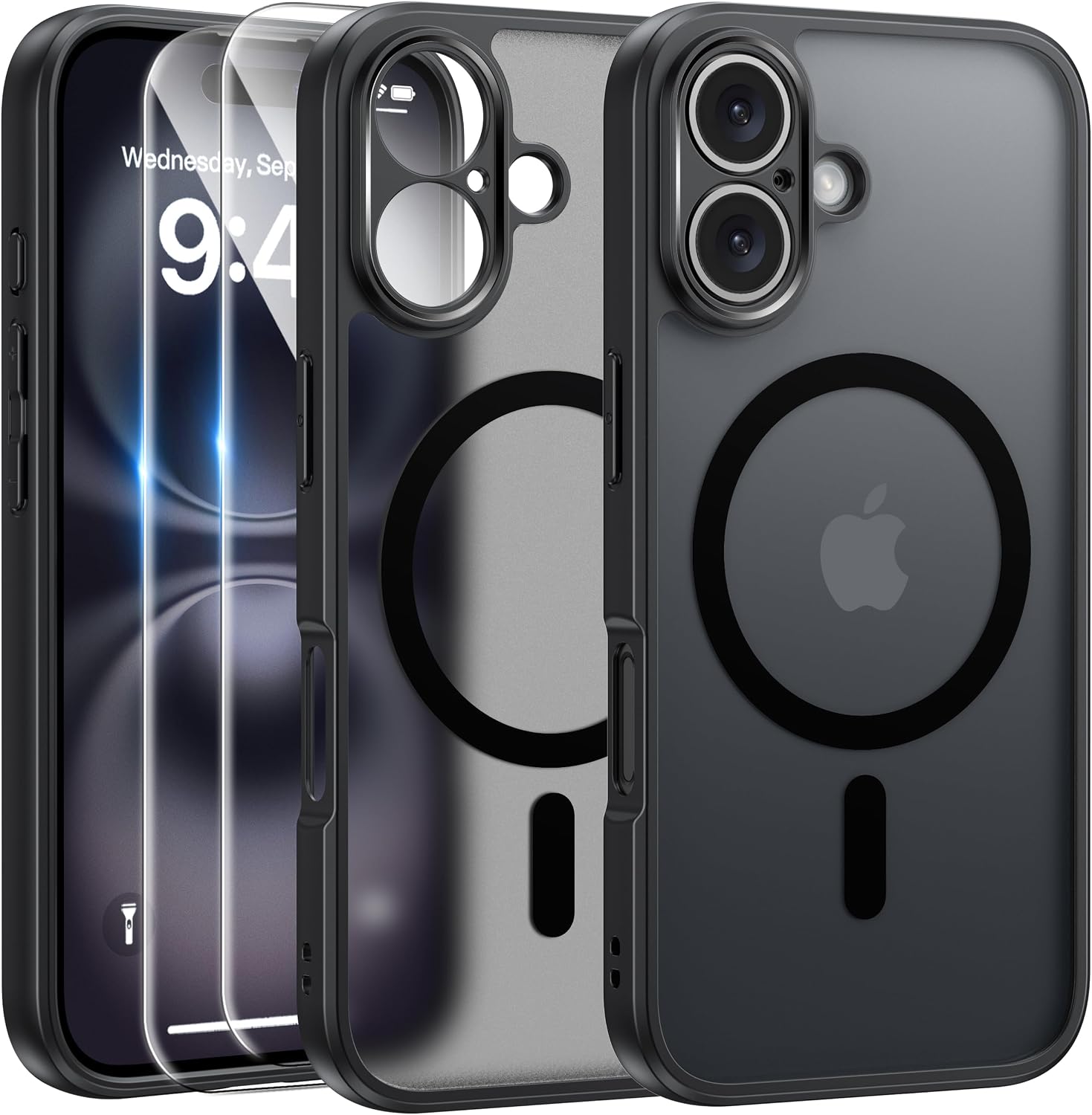 Detalle de FLLAO Cover magnetica iPhone 16 traslucida opaca 2 pellicole