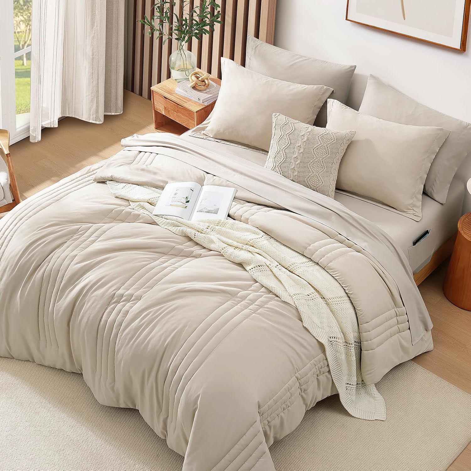 Detalle de Monbix Queen Comforter Set - 7 Pieces Sage Green Bed in a Bag