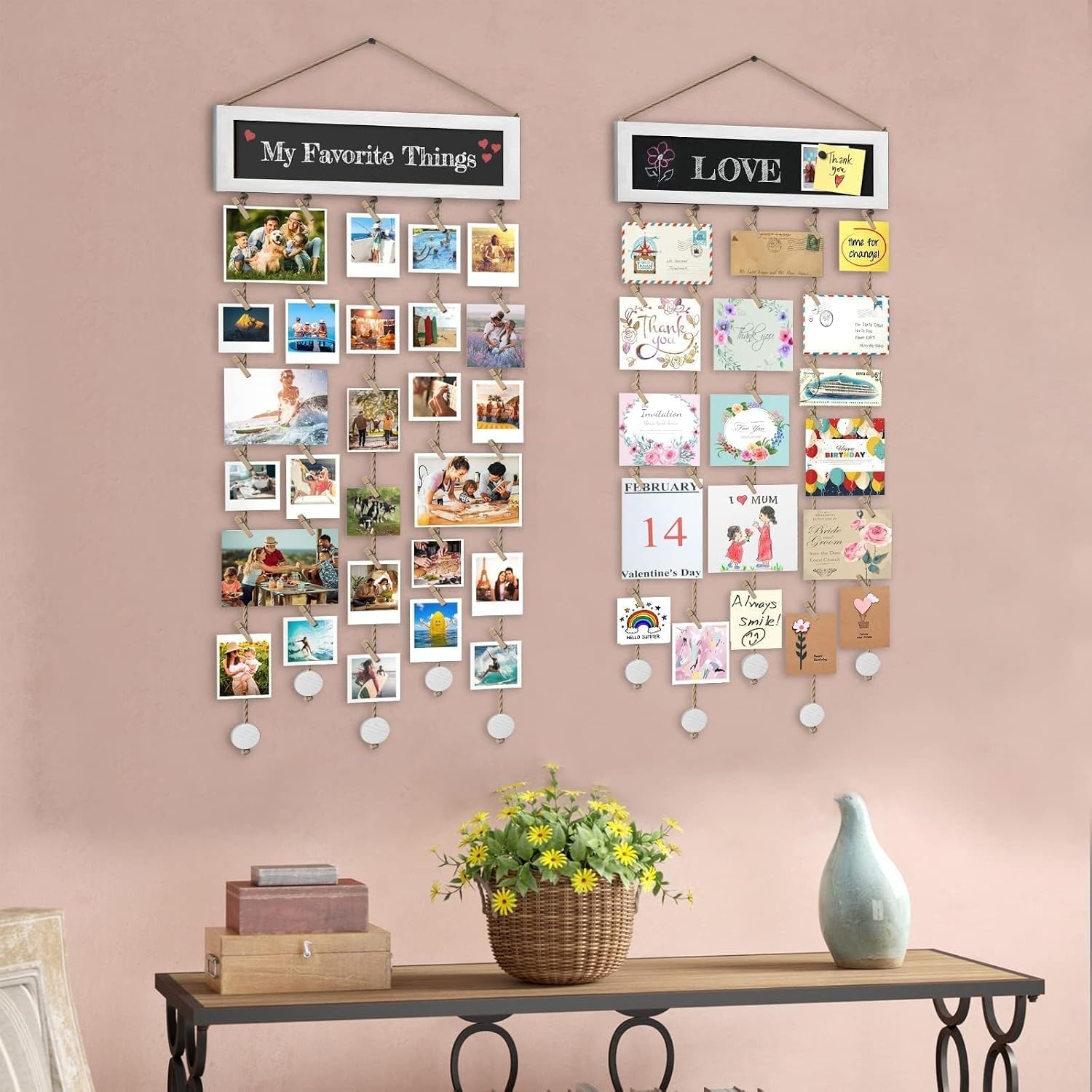 Detalle 2 de VINCOURNA houten wandfotobord met 30 fotoklemmen en schrijfvlak