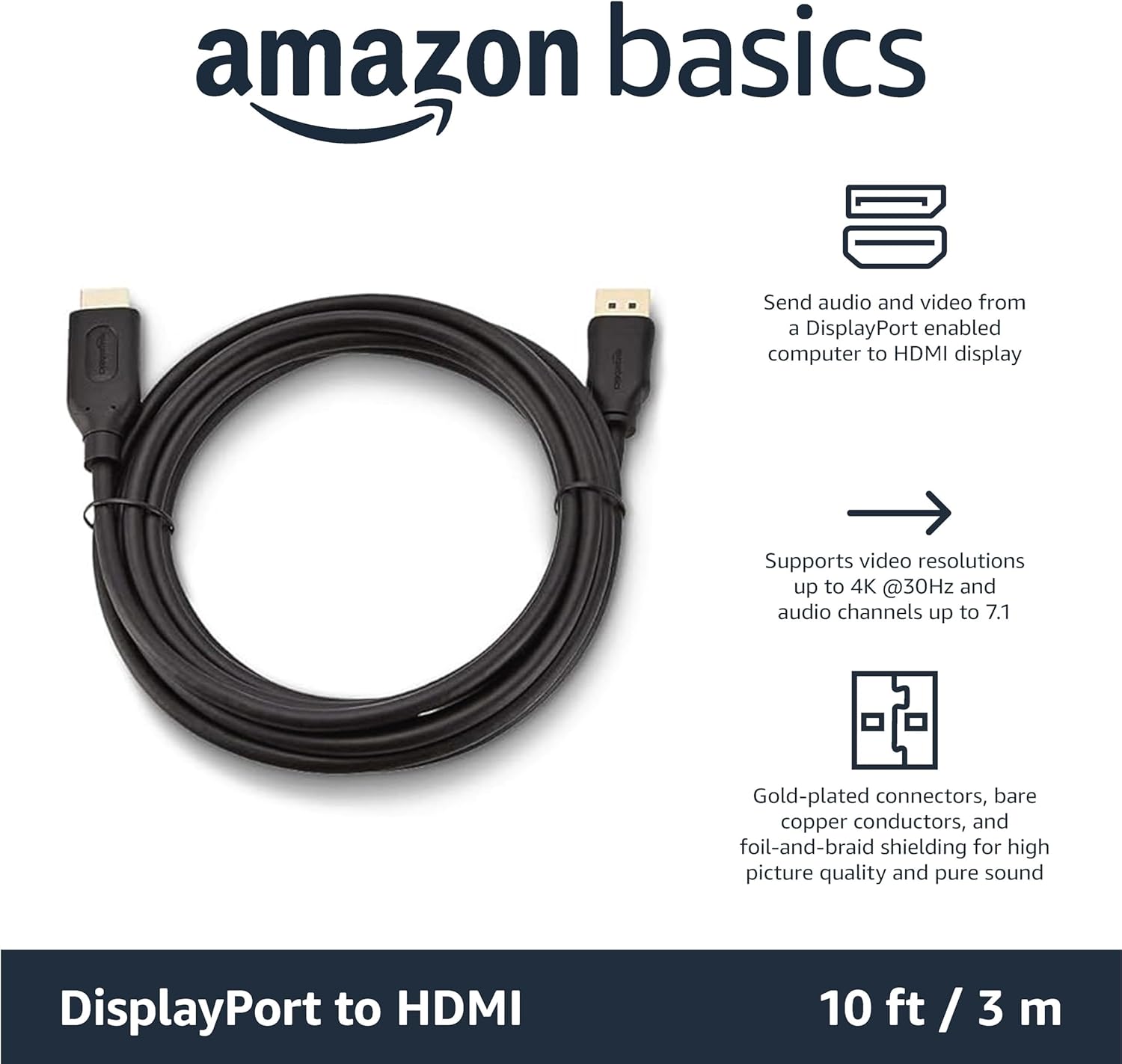 Thumbnail 1 de Amazon Basics 5-Pack DisplayPort to HDMI Cable (DP to HDMI), 3 m, 4K@30Hz