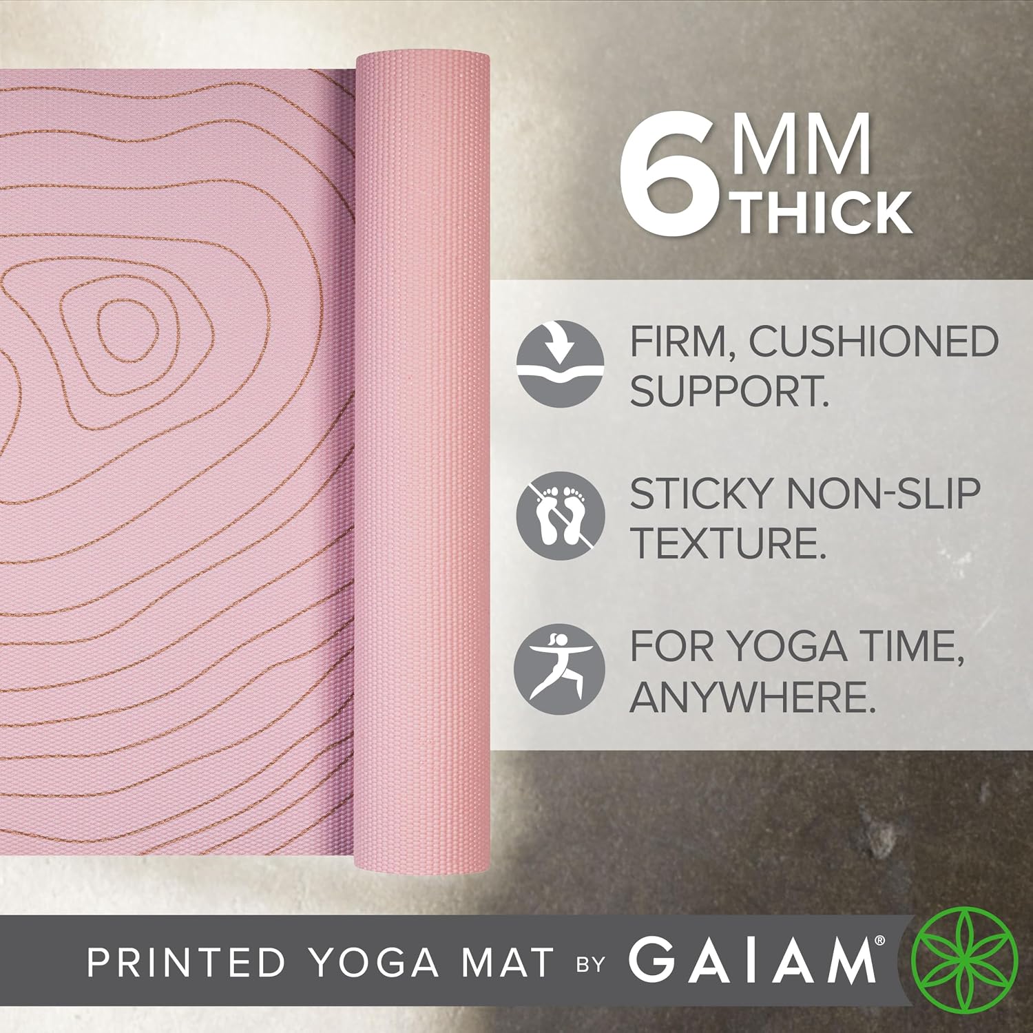 Detalle 1 de Gaiam Premium 6mm Yoga Mat, Non-Slip Printed PVC for Yoga and Pilates