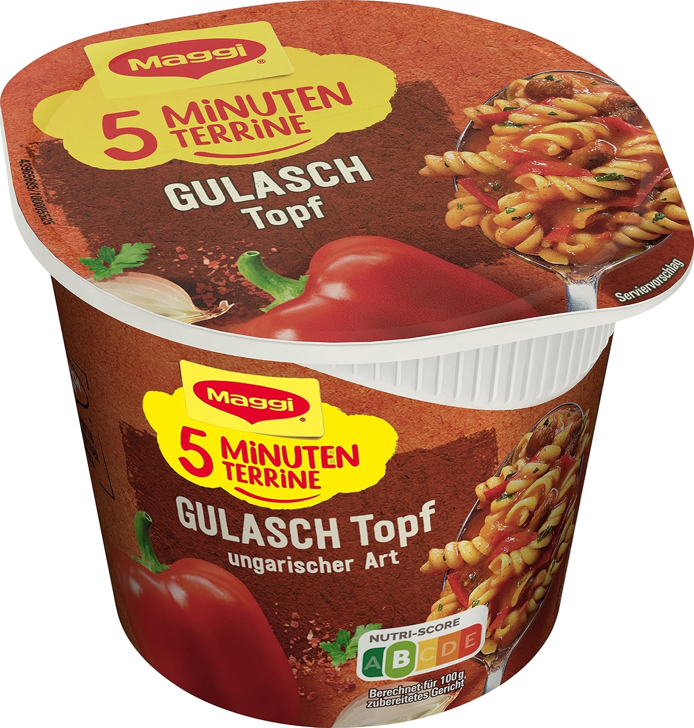 Detalle 2 de MAGGI 5 Minuten Terrine Gulasch Topf ungarischer Art – 8 x 57 g