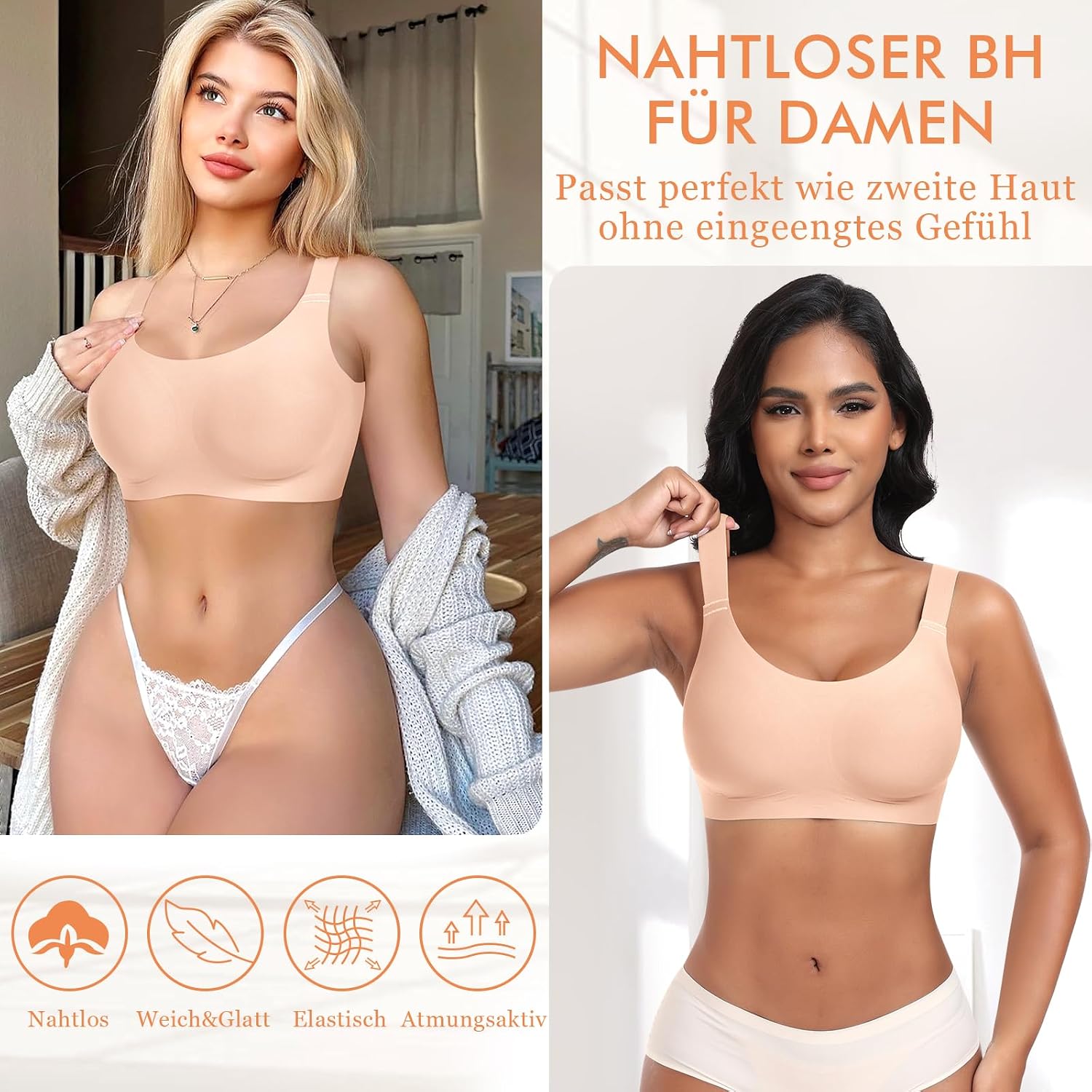 Thumbnail 4 de Nahtloser BH Damen Ohne Bügel Glatt Komfort Vollschalen Gepolstert – flexibler T-Shirt BH