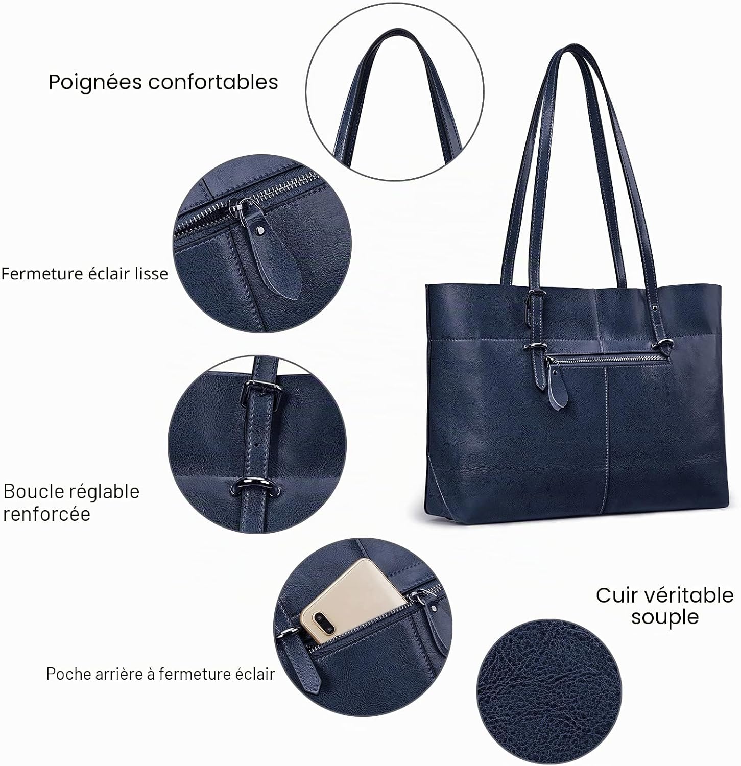 Thumbnail 5 de S-ZONE sac fourre-tout en cuir féminins grand format