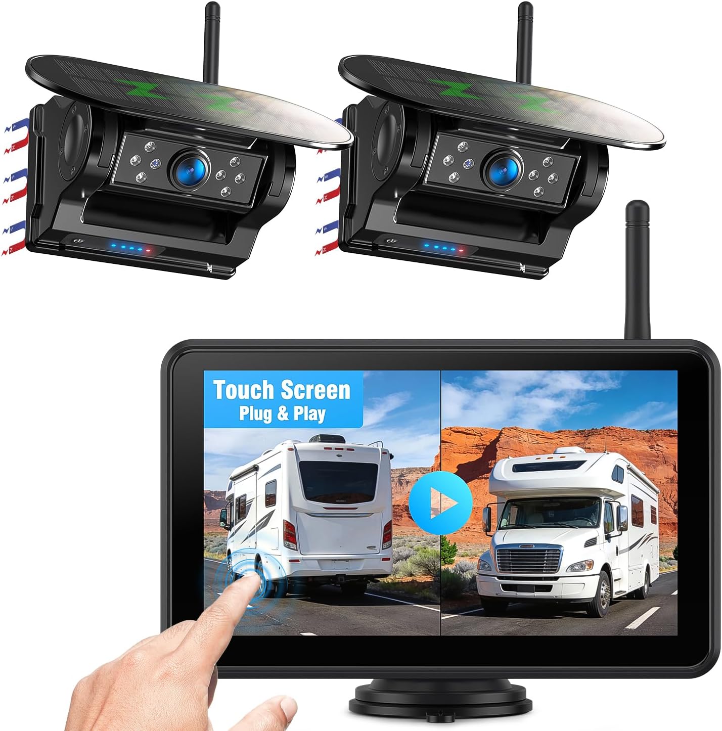 Detalle 2 de Solar Powered Wireless Reversing Camera Kit 7" 1080P Touchscreen Monitor with DVR, BSD & IR Night Vision