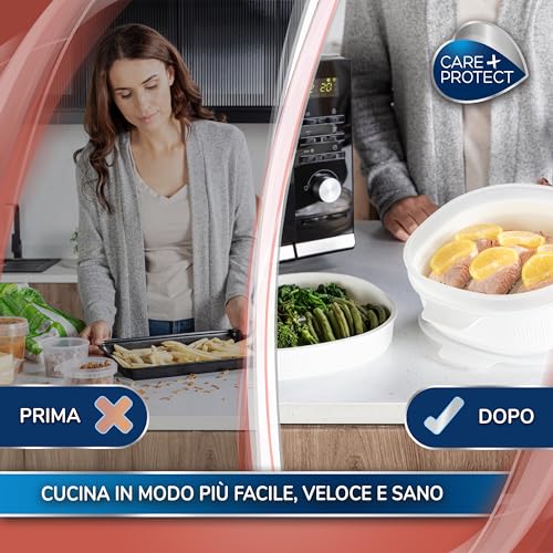 Detalle 2 de CARE + PROTECT Vaporiera microonde 4L con 2 vassoi, Bianco di Hoover