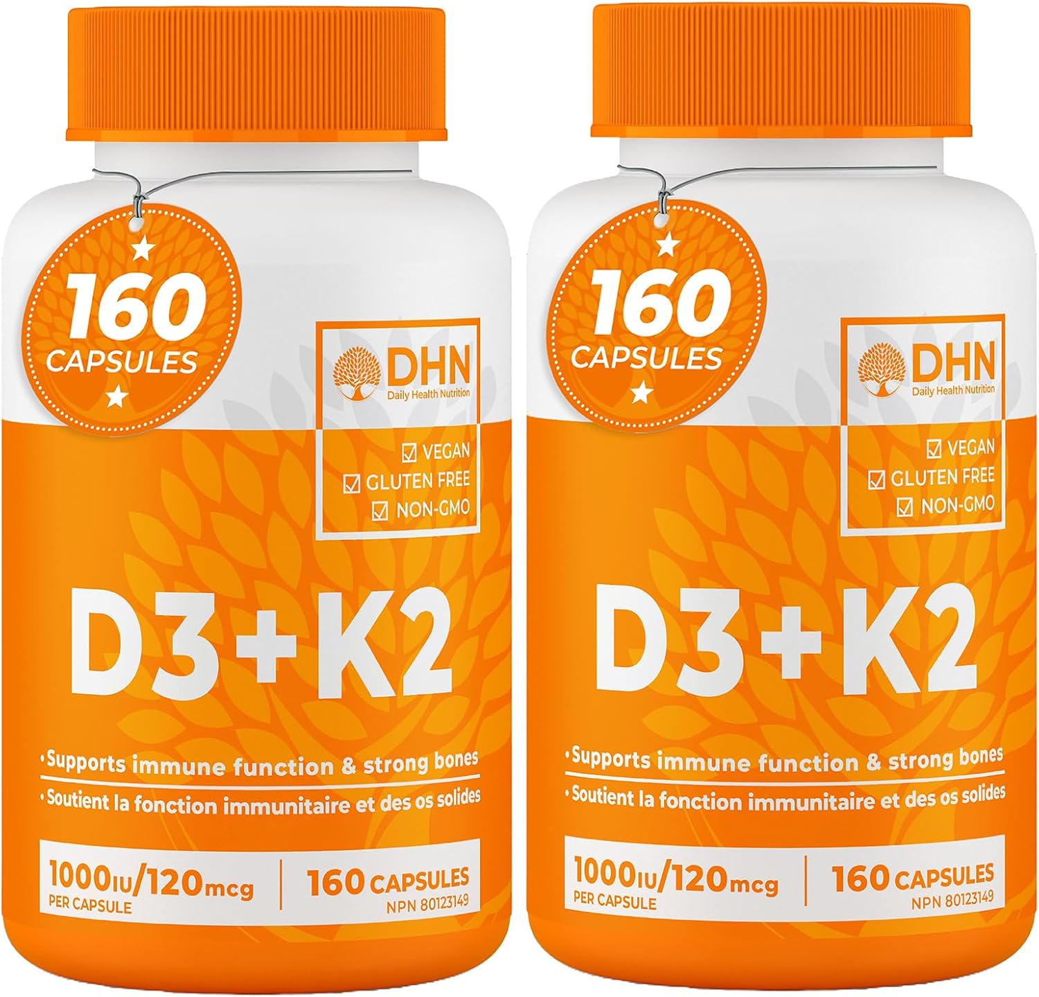 Detalle de DH Nutrition Vegan Vitamin D3 + K2 (MK-7) Capsules, Canadian-Made 2-Pack