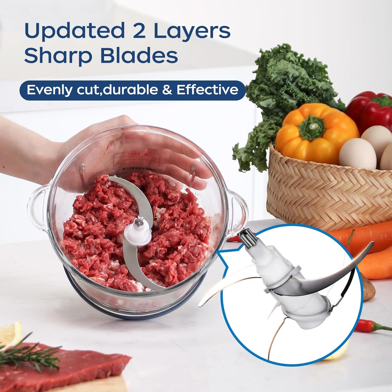 Detalle 2 de La Reveuse Food Processor: 7-Cup Glass Bowl, 300W Electric Chopper with 4 Bi-Level Blades