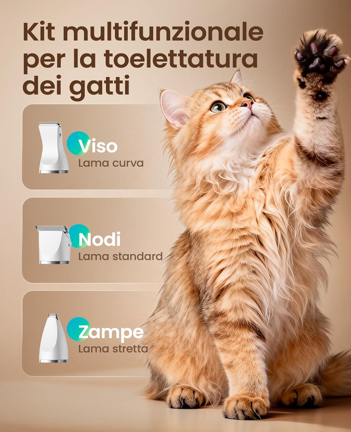 Detalle 2 de Oneisall Tosatrice 3 in 1 per cani e gatti: silenziosa, leggera e versatile