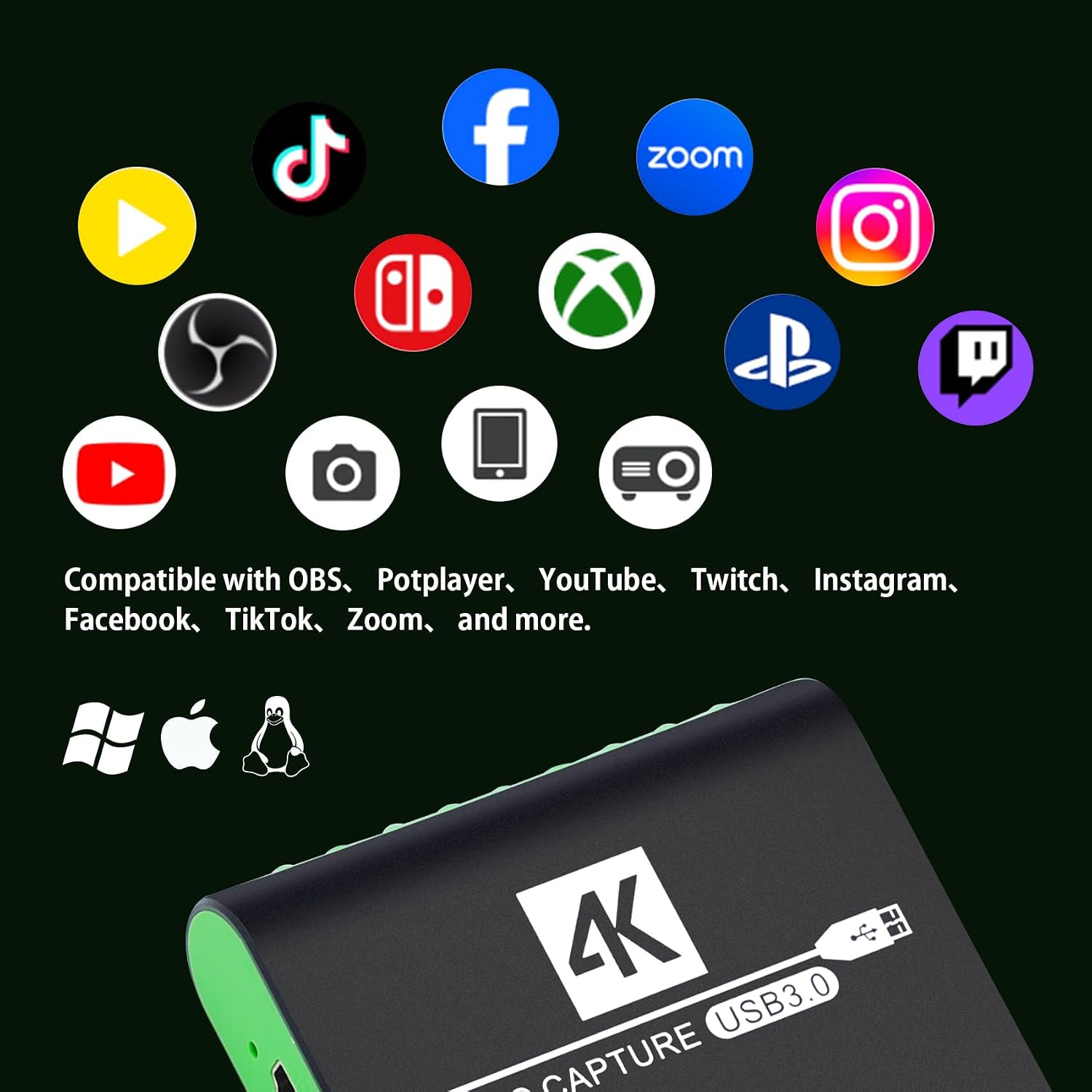 Detalle de SUDTREEV HDMI Capture Card for Nintendo Switch 2 — 1080p60, USB 3.0, 4K Pass-Through