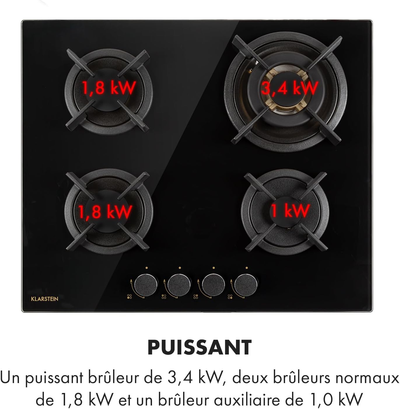 Detalle 2 de Klarstein Goldflame CP11-Goldflame-4 gaskookplaat, 4 messing branders, 60 cm