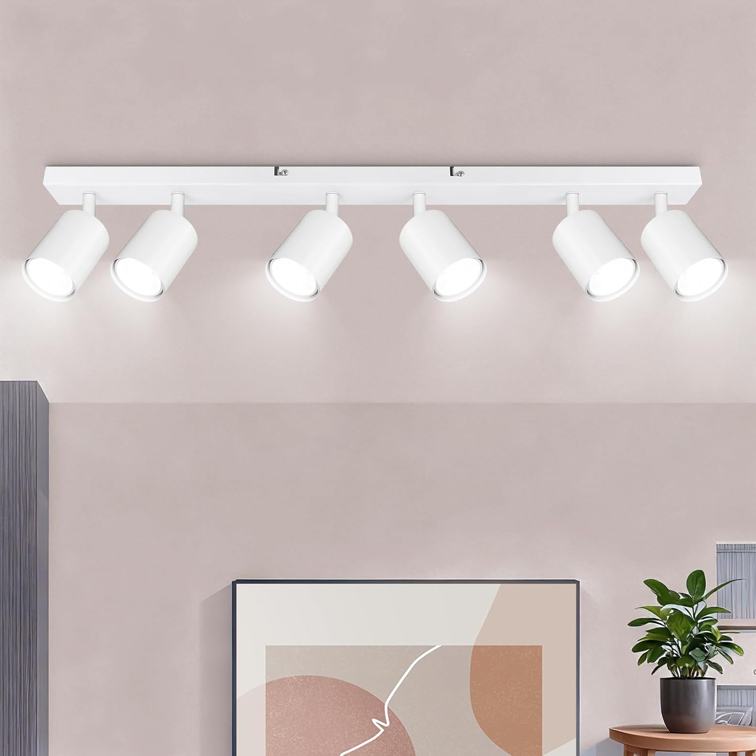 Detalle de Ketom LED Deckenstrahler in Weiß (GU10) – 6-flammig schwenkbar für Küche & Wohnzimmer, ohne Leuchtmittel