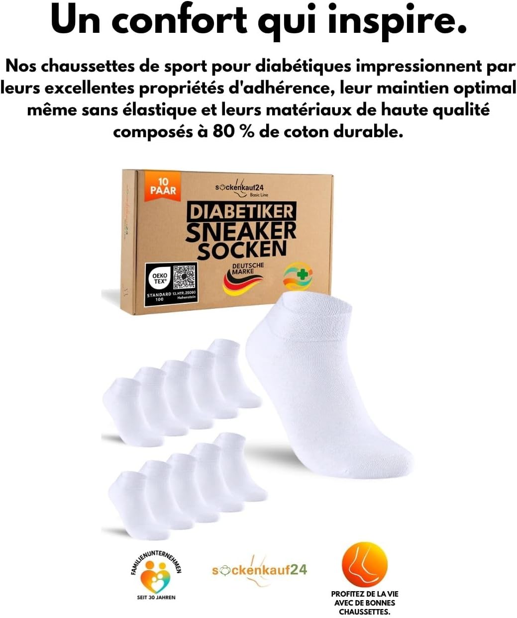 Thumbnail 5 de sockenkauf24 : lot de 10 paires de chaussettes pour diabétiques (sans couture, sans élastique) type sneaker
