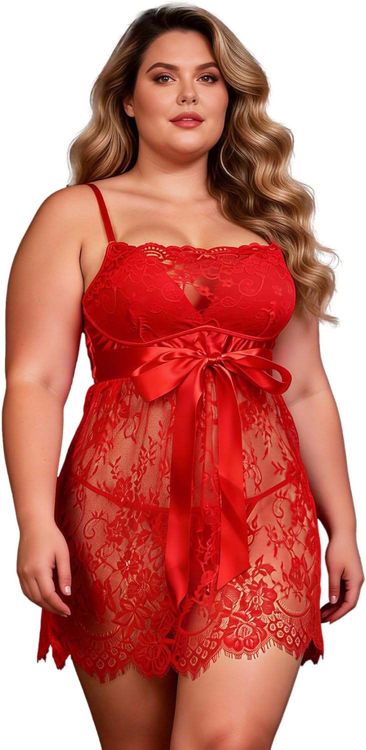 Thumbnail 5 de ohyeahlady Sexy Lingerie Set Babydoll with Eyelash Lace, Mesh Chemise & Thong