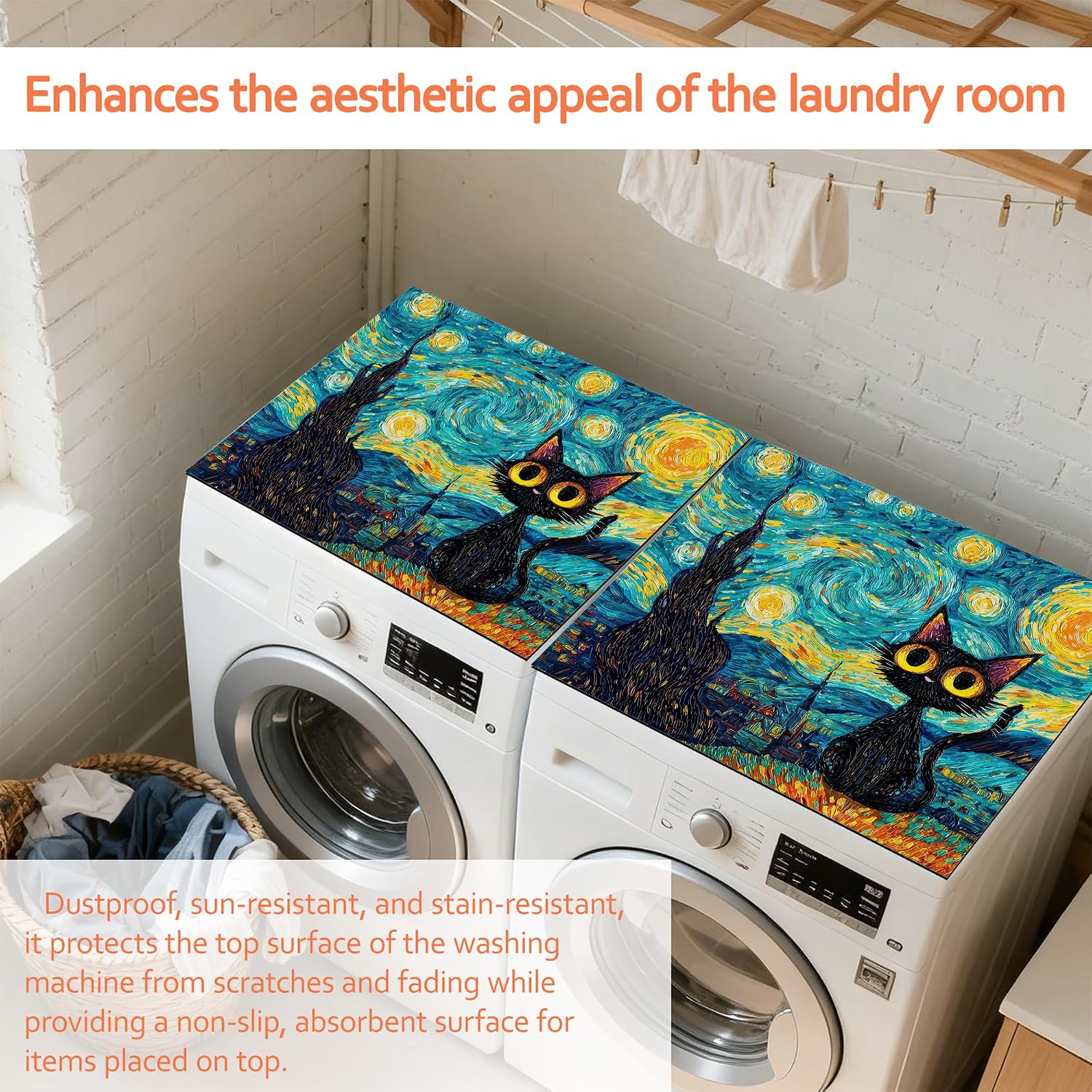 Thumbnail 3 de MTEXYMG MTEXYMG-dryer cover-01 Starry Night Black Cat Washer and Dryer Mat, 23.6 x 19.7 in