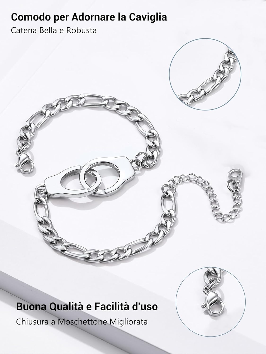 Thumbnail 3 de PROSTEEL Cavigliera a catena regolabile in acciaio, set impilabili, estetica tricolore minimal