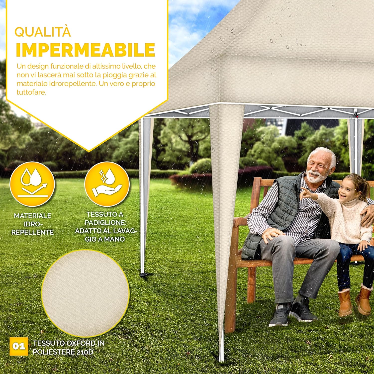 Thumbnail 4 de Tillvex gazebo da giardino 3x6 m pieghevole regolabile in altezza con tenda pop up impermeabile UV 50+ (beige)