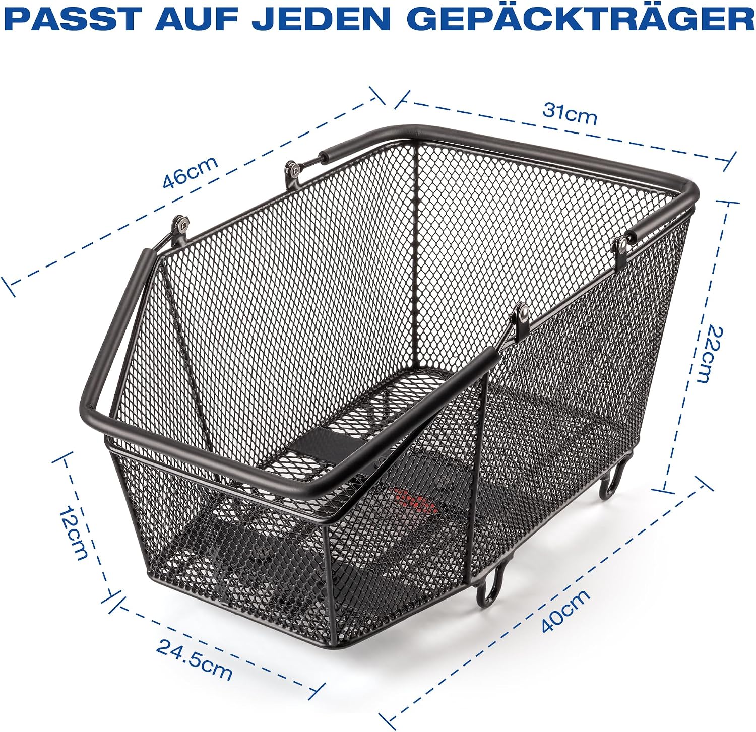 Detalle de GEWAGE Fahrradkorb hinten – Großer Gepäckträgerkorb mit Schnellverschluss, belastbar bis 20 kg