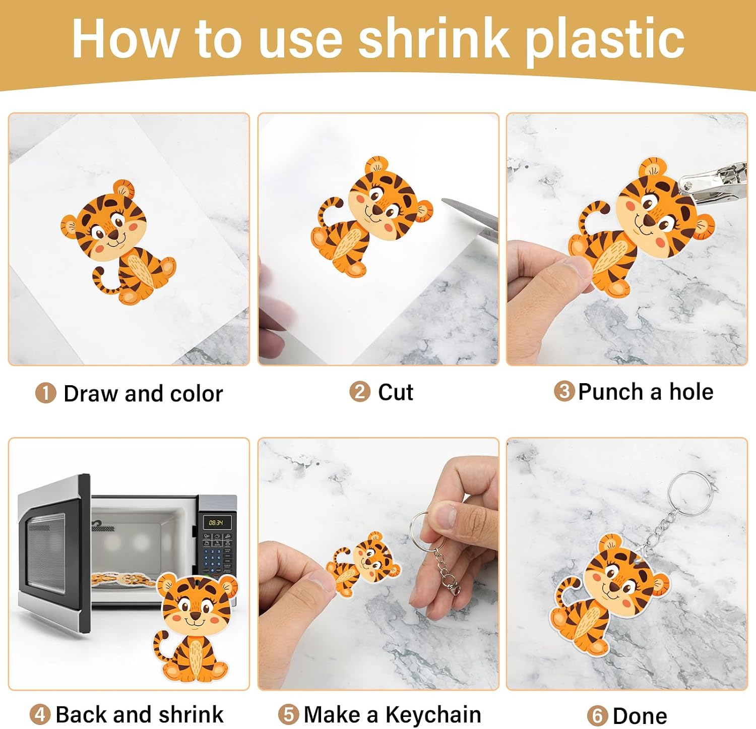 Detalle de CRTWDMAN 161-Piece Shrink Paper Keychain Kit with Shrinky Plastic Sheets, Punch, Clasps & Jump Rings