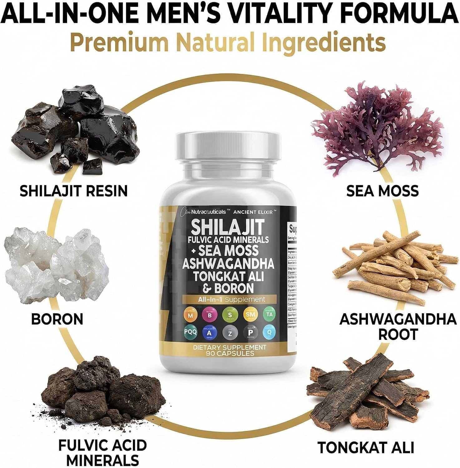 Detalle de Clean Nutraceuticals Shilajit Supplement Capsules with Sea Moss, Tongkat Ali & CoQ10