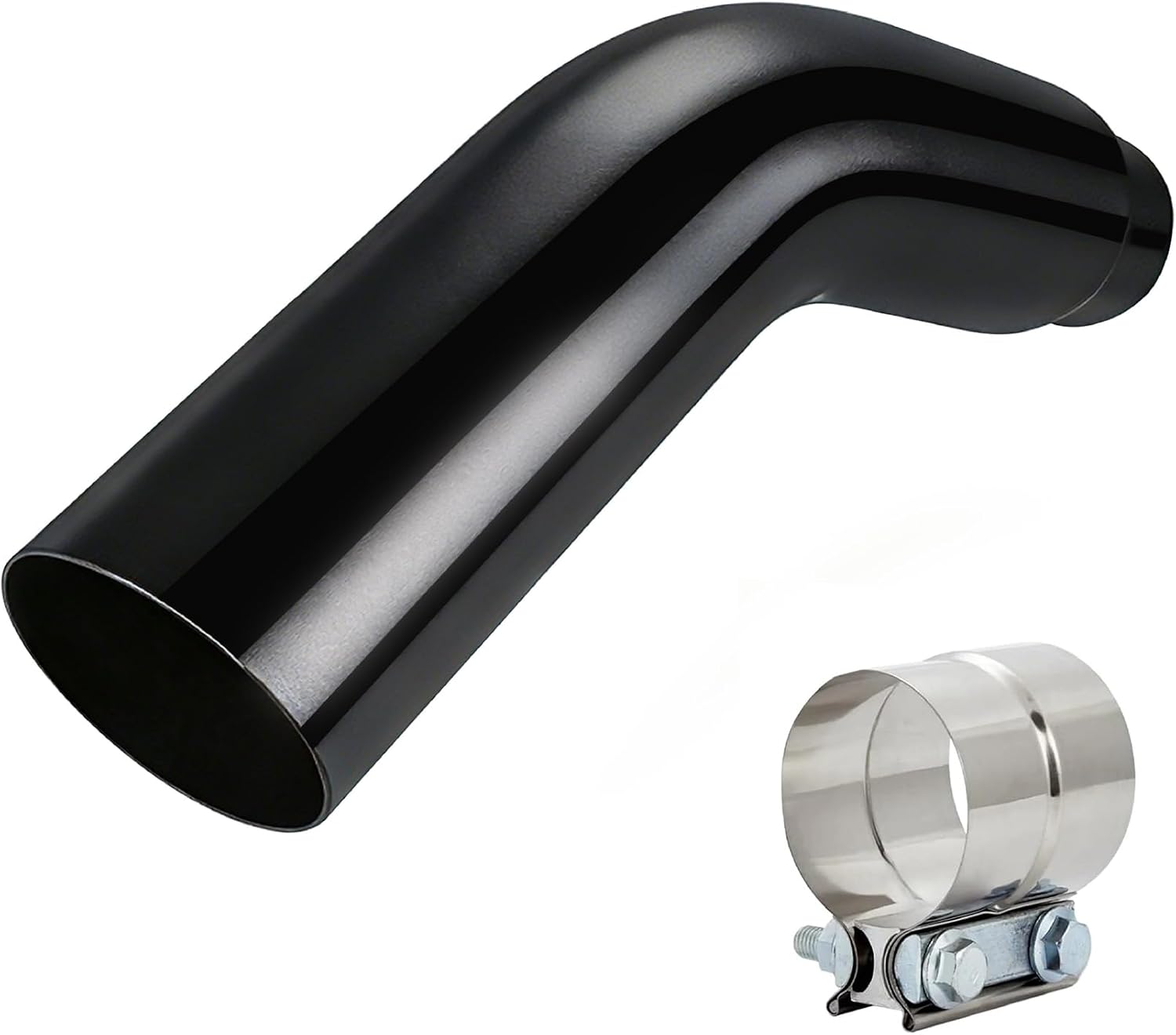 Detalle de 5" to 6" Exhaust Elbow with Clamp (Chrome/Black Coating) — No Welding Required