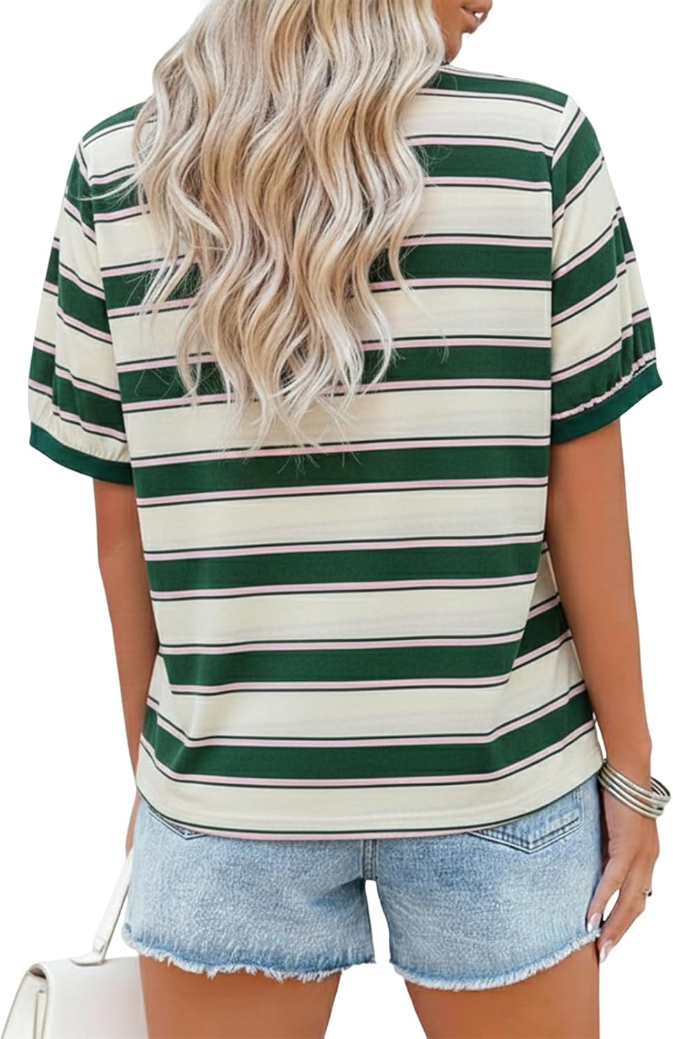Thumbnail 3 de Cuptacc Damen Rundhals Locker Oberteile – Bunt gestreift, Sommer-T-Shirt aus Baumwolle