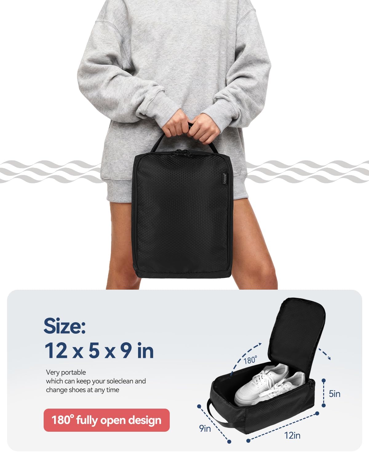 Detalle de Gloppie Wellington Welly Boot Storage Bag – Waterproof & Breathable Travel Shoe Organiser (Black Honeycomb)