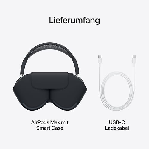 Detalle de Apple AirPods Max Kabellose Kopfhörer mit aktiver Geräuschunterdrückung, Transparenzmodus und USB-C Ladecase – Mitternacht