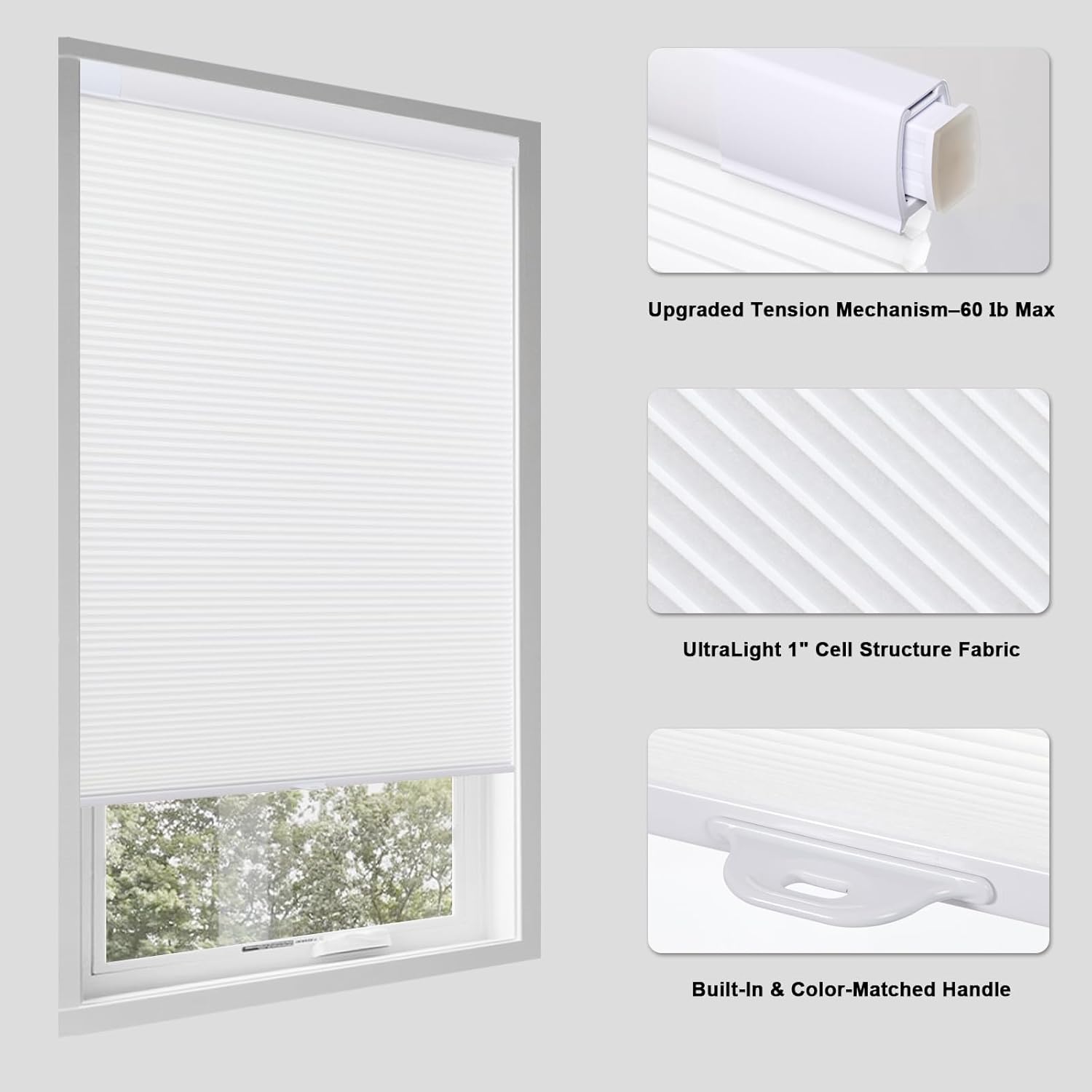 Thumbnail 1 de Tonature No Drill Cellular Shades: Cordless Free-Stop Light Filtering Honeycomb Blinds (32" W x 64" H)