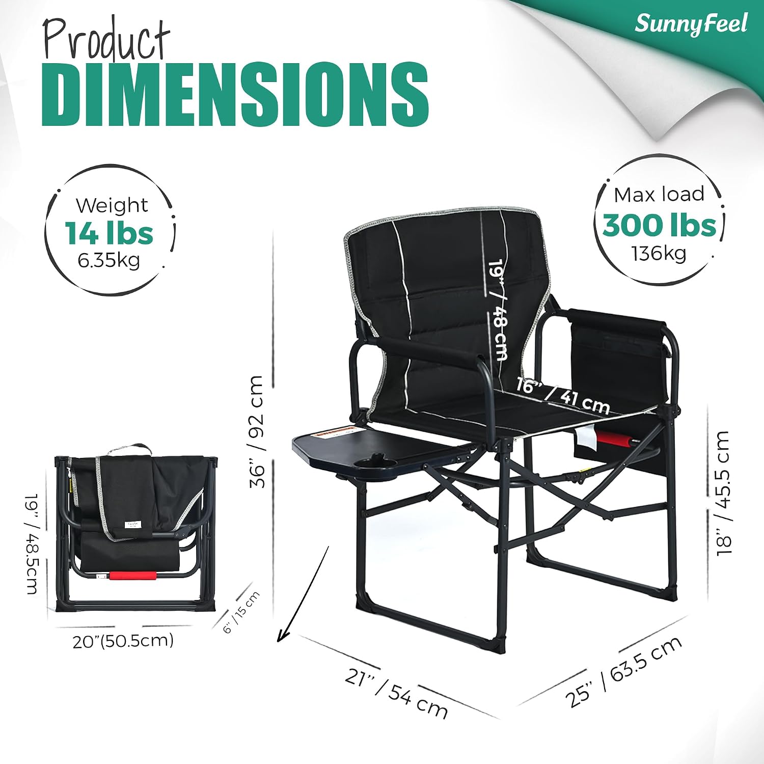 Detalle de SUNNYFEEL AC3008F 2-Pack Oversized Directors Camping Chairs with Side Table
