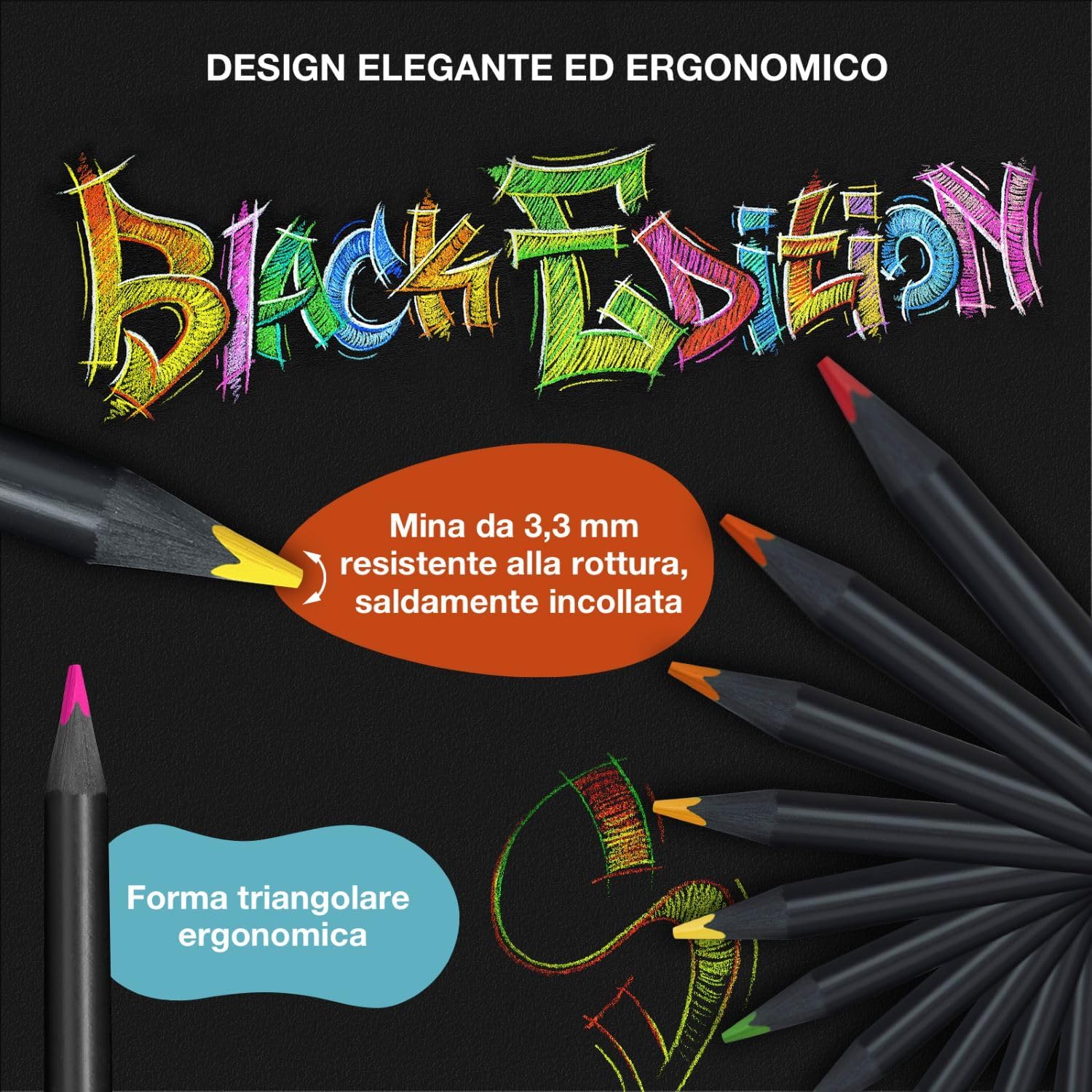 Detalle de Faber-Castell 116436 Black Edition: Set da 36 Matite Colorate con Impugnatura Ergonomica e Legno Sostenibile