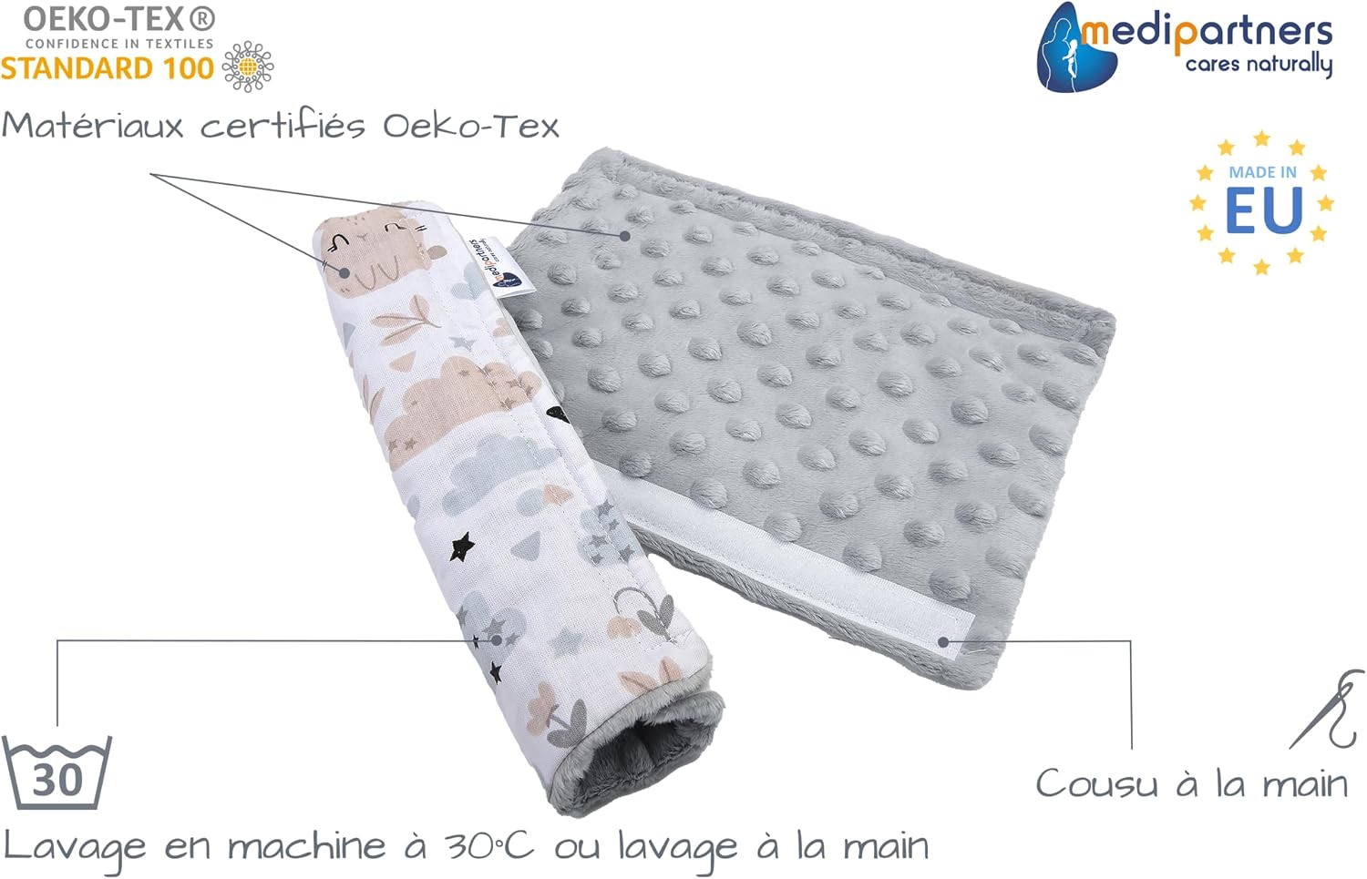 Thumbnail 1 de Protège-Ceinture Enfant Medi Partners – Coussin de Sécurité Voiture 17x22 cm, coton et Minky