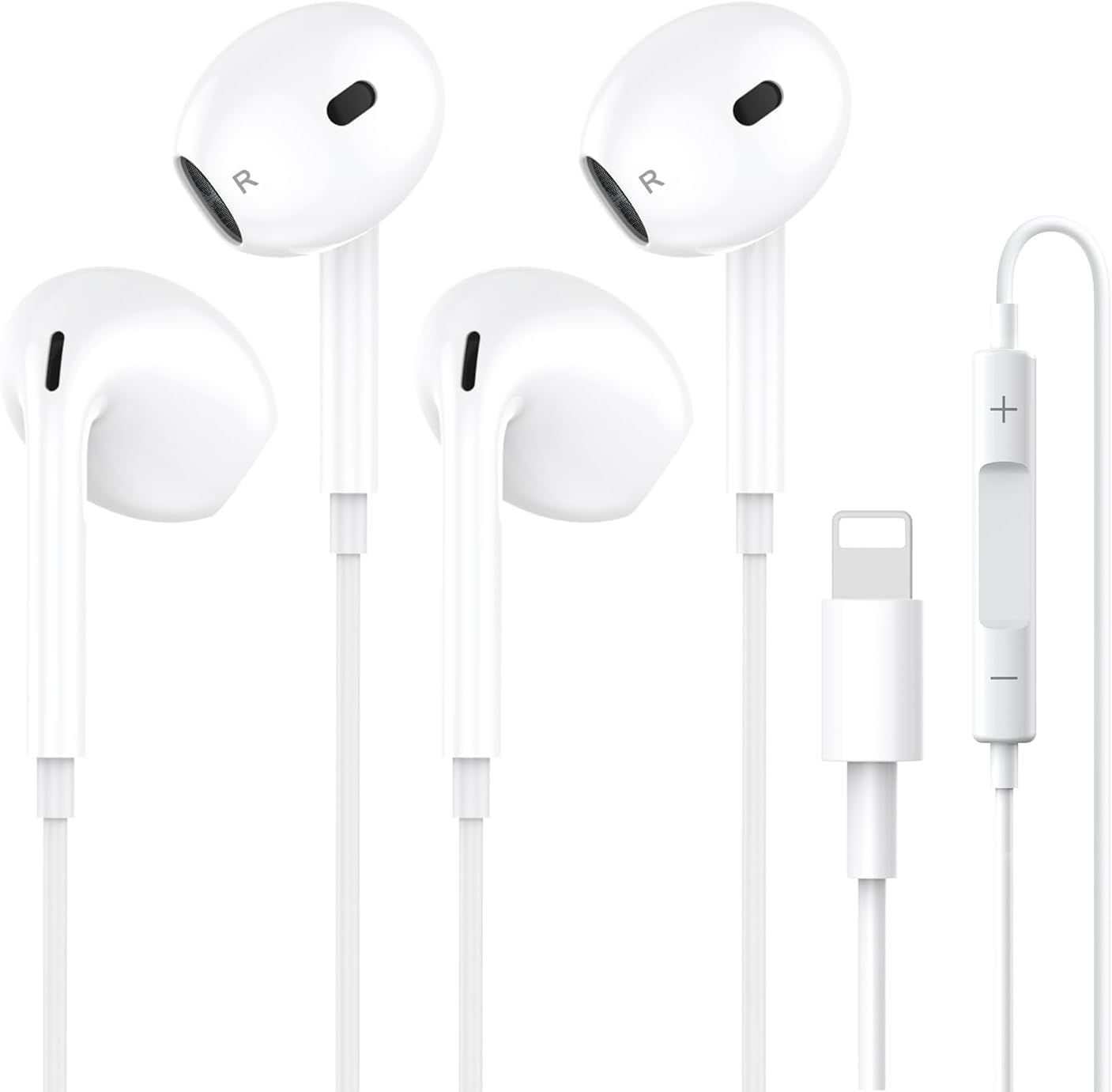 Detalle de 2-Pack Lightning Headphones with MFi Certification – In-Ear Earphones with Built-in Mic and Volume Control