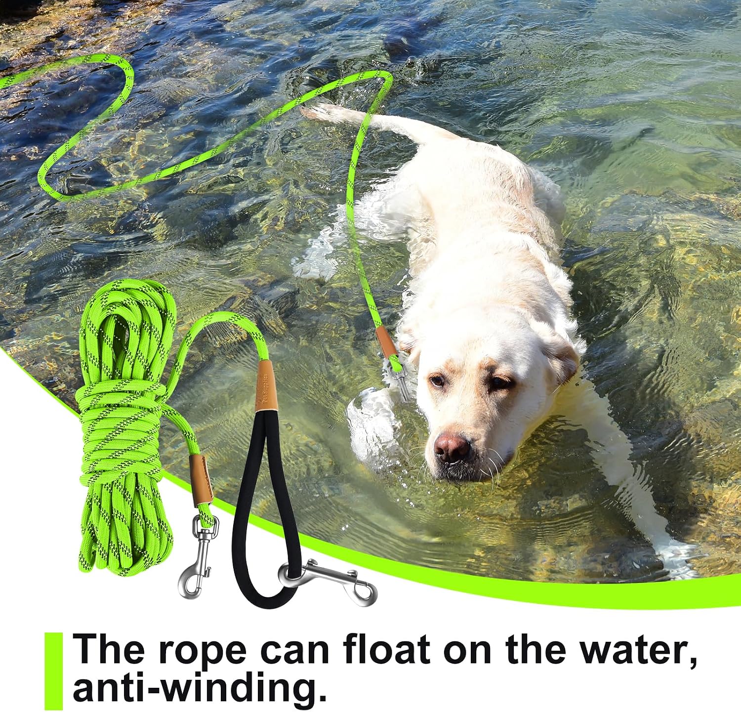Detalle de Lynxking 15ft Dog Training Lead, 3/8-Inch Rope, Light Green