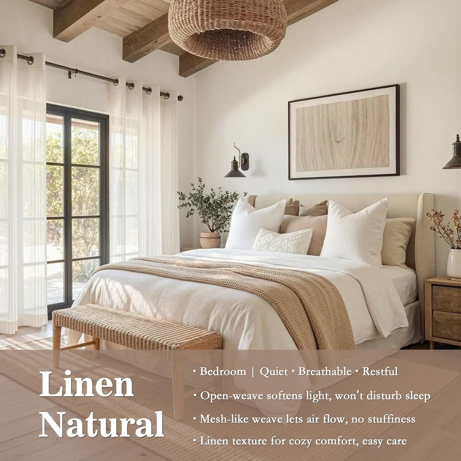 Thumbnail 5 de Lin Rideau Beige Voliage – Rideaux en lin crocheté, 140x240 cm, 2 pièces, ambiance bohème nordique