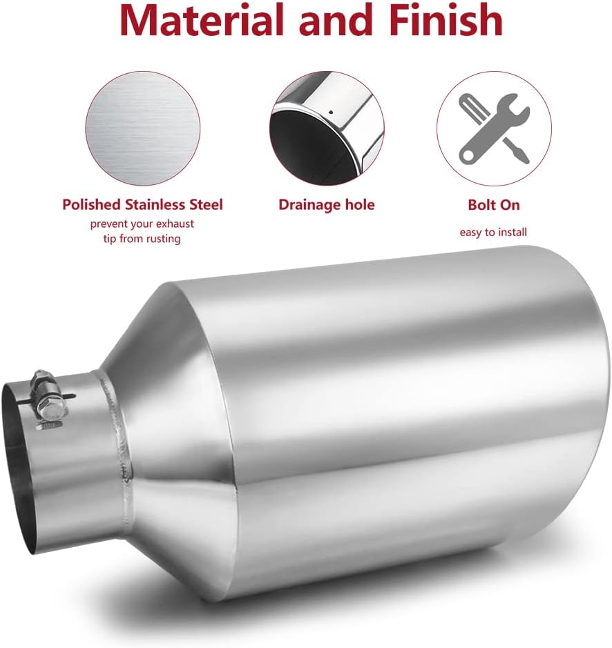 Thumbnail 3 de LCGP 5" Universal Diesel Exhaust Tip (10" Outlet, 18" Long) — Polished Stainless Steel, Bolt-On