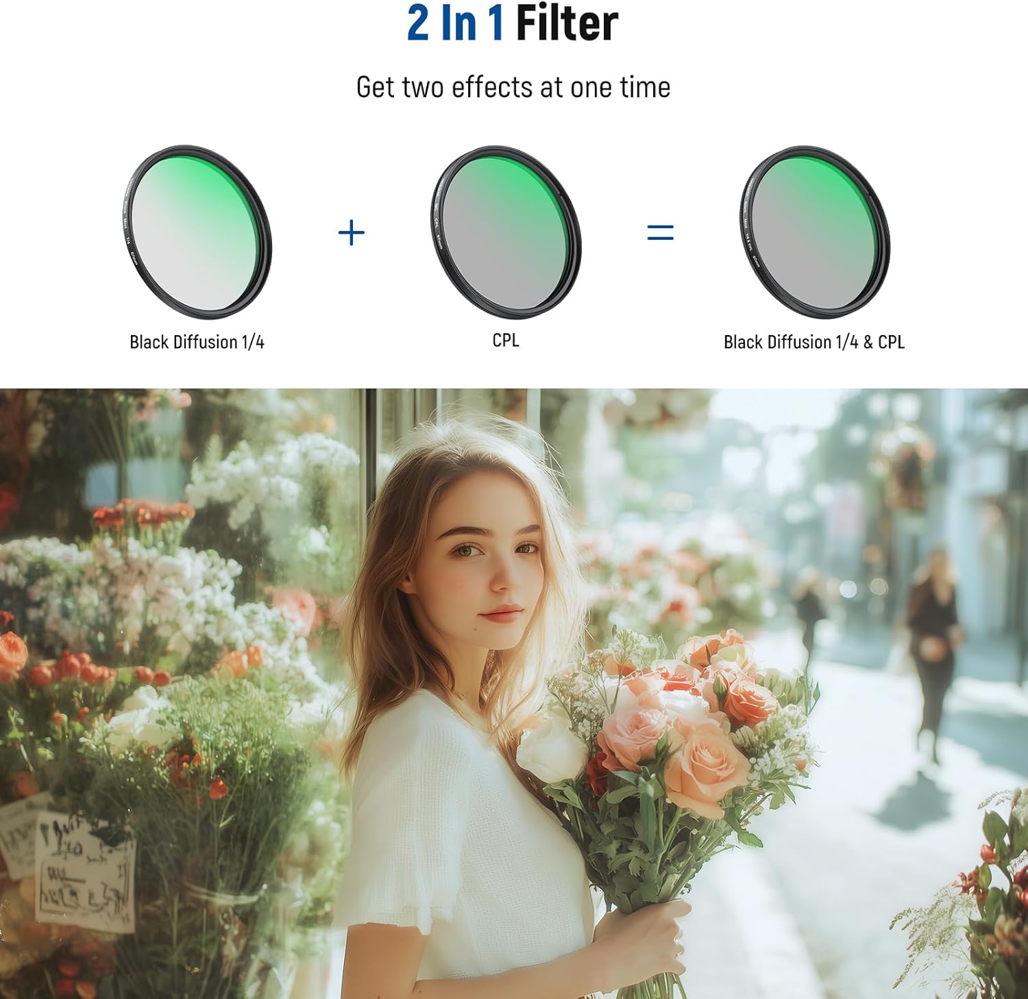 Detalle 2 de NEEWER 2-in-1 67-mm Clip-On CPL & Black-Diffusion (FL-B35) – Smartphone-Filterset