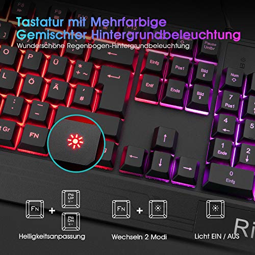Detalle 2 de Rii Gaming Tastatur und Maus Set – RGB-Beleuchtung, DE-Layout, QWERTZ, wasserdicht