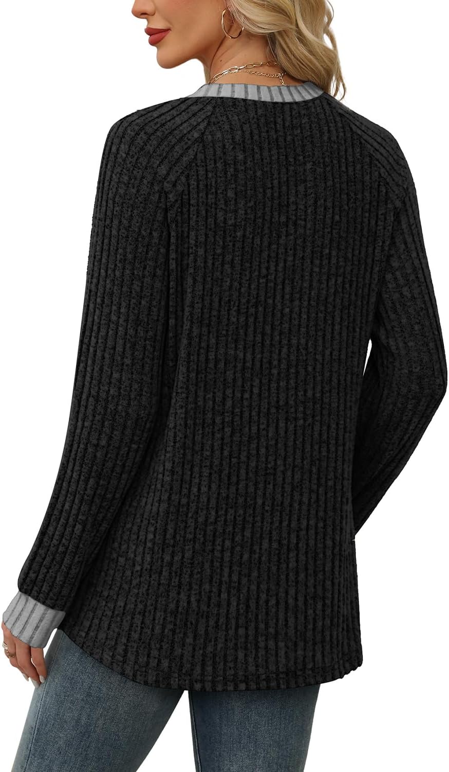 Detalle 1 de WIHOLL Women's Colour-Block Crewneck Sweatshirt, Lightweight Long Sleeve