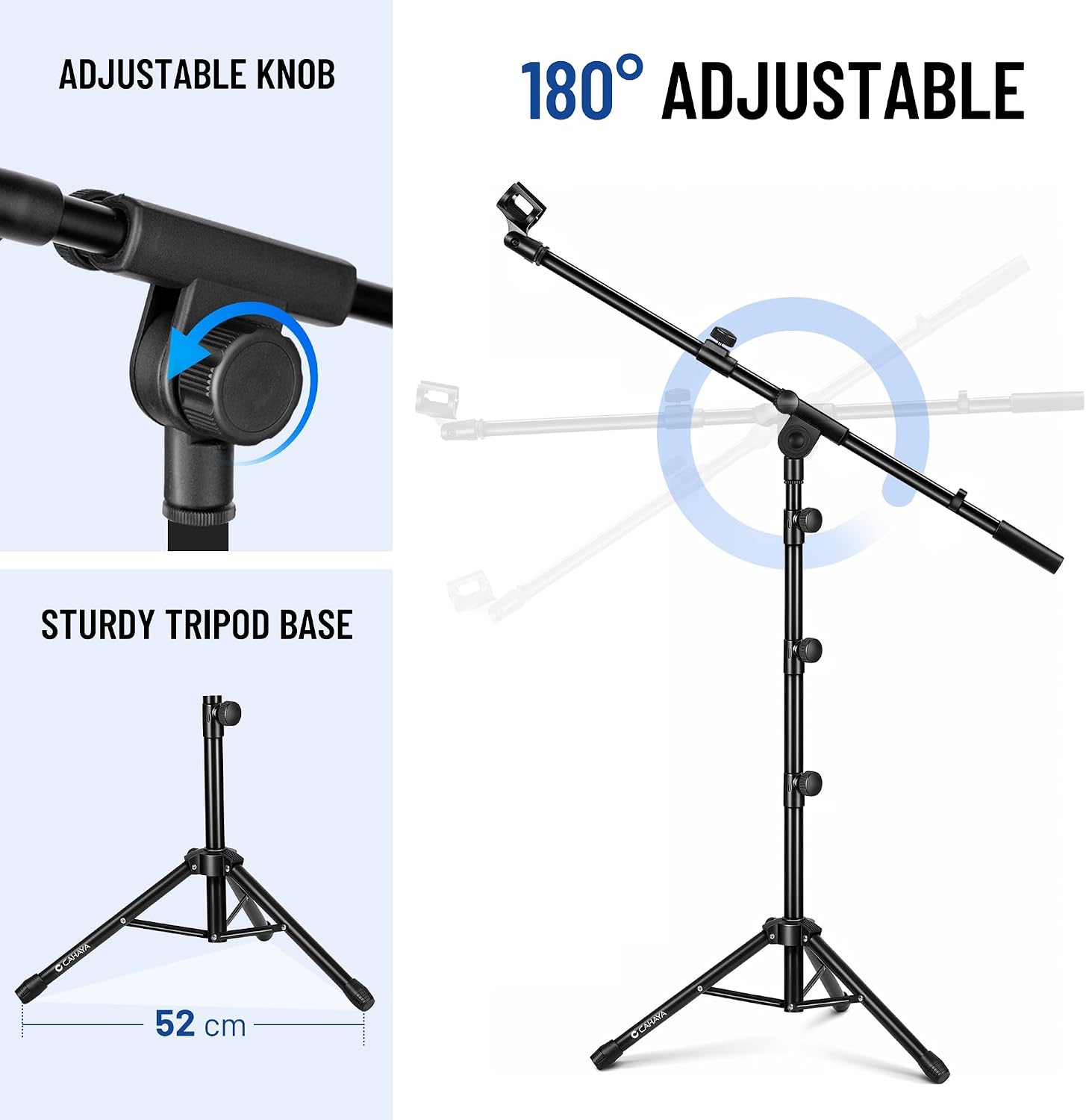 Detalle 2 de CAHAYA CY0329 Tripod Boom Microphone Stand with Carry Bag – portable metal stand for stage, speech and outdoor use
