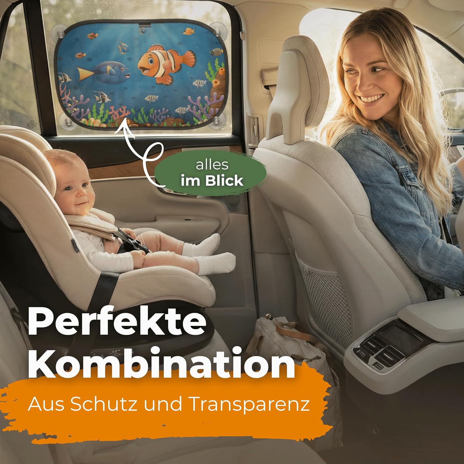 Thumbnail 3 de CARAMAZ Sonnenschutz Auto Baby – UV-Schutz 48 × 30 cm, 2 Stück mit Saugnäpfen, Motiv Orange-Neo