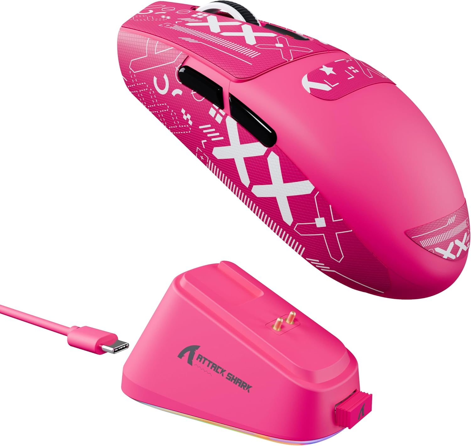 Detalle de ATTACK SHARK G3PRO Gaming-Maus mit magnetischer Ladestation und PixArt PAW3311-Sensor (25.000 DPI) – Beerenrot