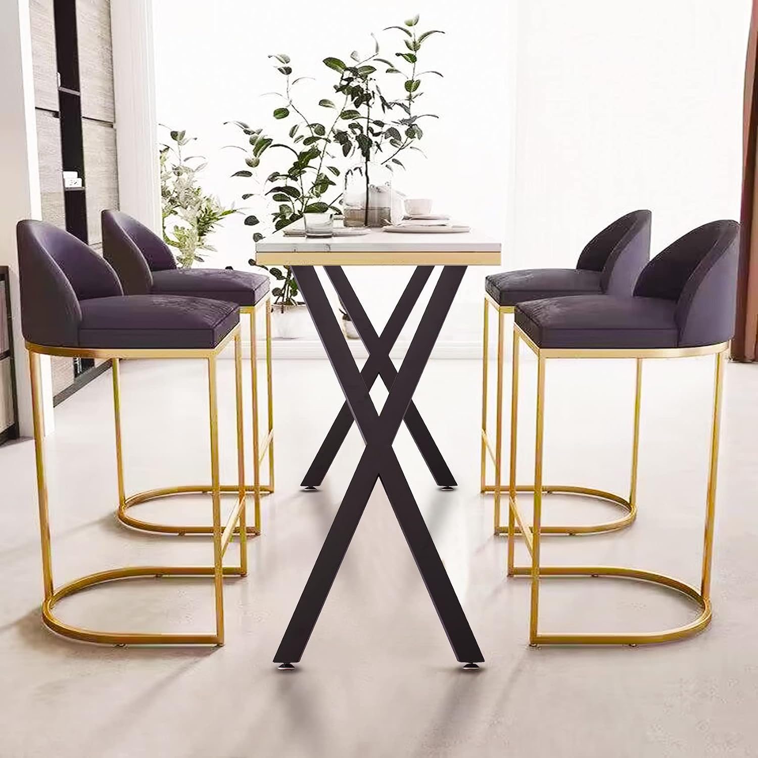 Thumbnail 3 de Telakeni FPLX-02 40-Inch X-Shape Metal Table Legs with Adjustable Feet
