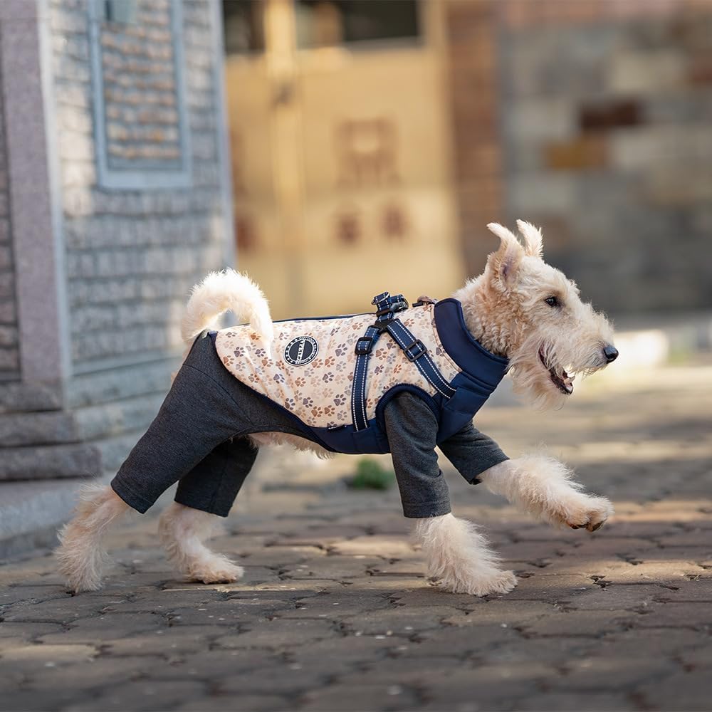 Detalle de BT Bear Winter Coat With Harness for Small to Medium Dogs – Waterproof, Reflective, Adjustable Vest (Blue, Size L)