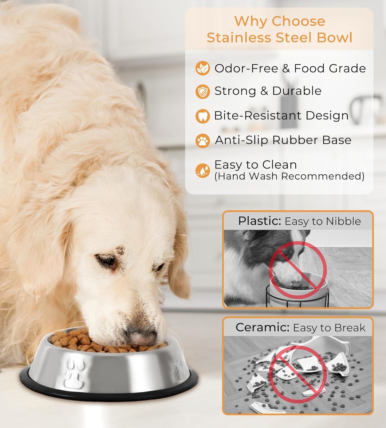 Detalle 2 de Stainless Steel Cat Bowls 3-Pack with Rubber Base (Metal Food & Water Dishes)