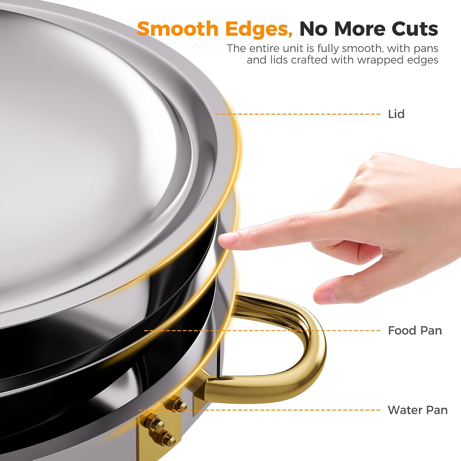 Detalle de CAMMOO 4 Pack Round Chafing Dishes for Buffet, 6 QT Gold Stainless Steel