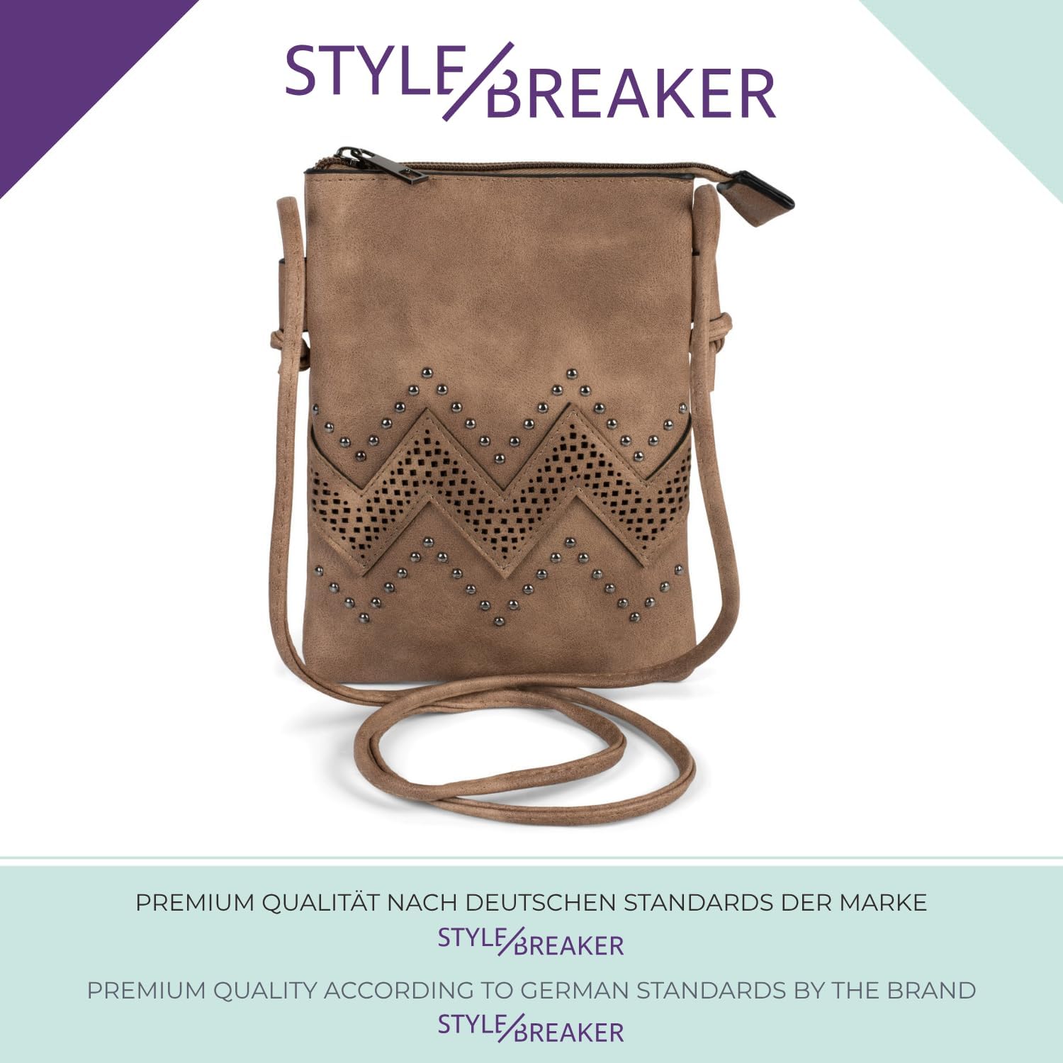 Thumbnail 4 de styleBREAKER Borsa a tracolla mini con zig zag borchie