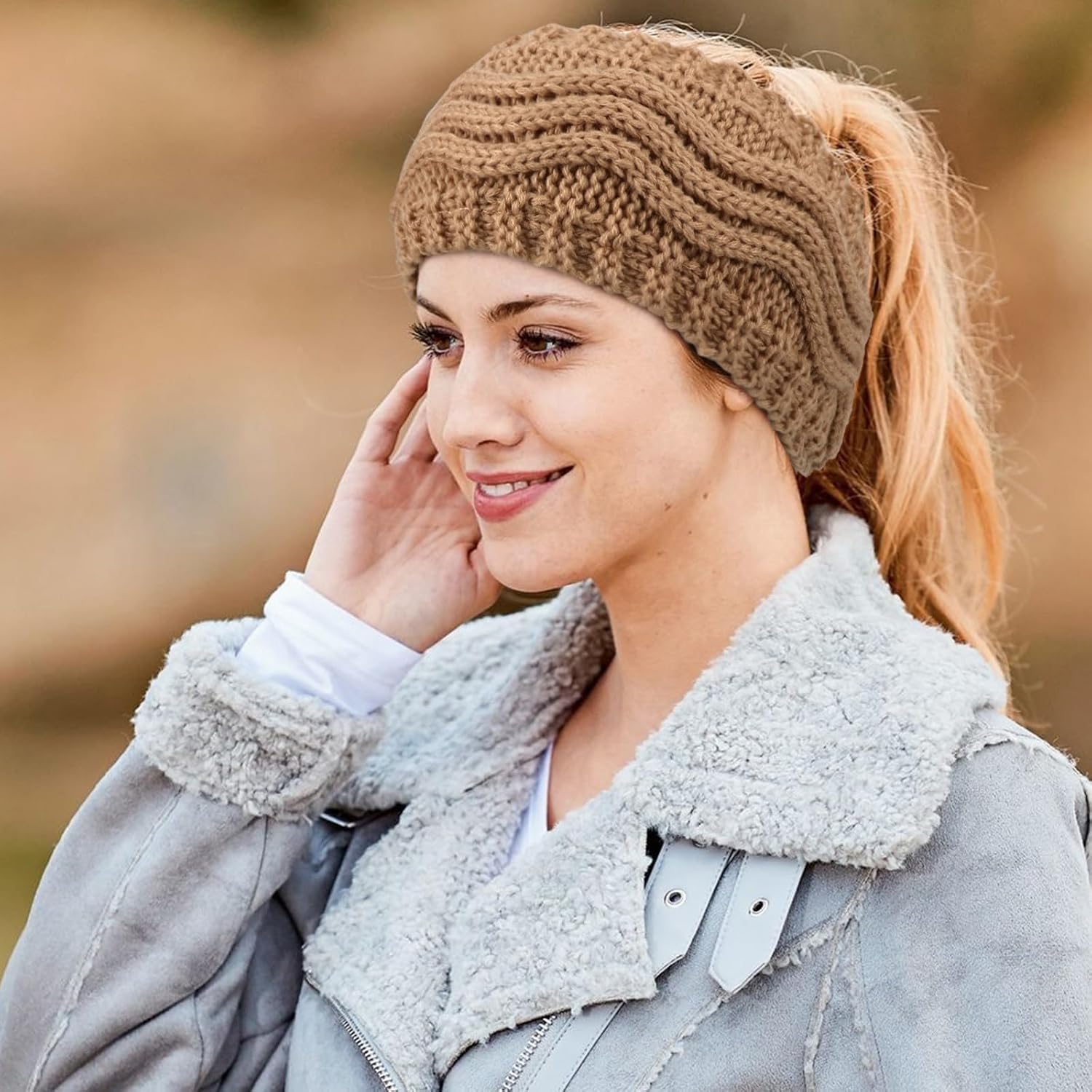 Detalle 2 de DRESHOW bandeau tricoté chaud doublé polaire pour femmes (cache-oreilles)