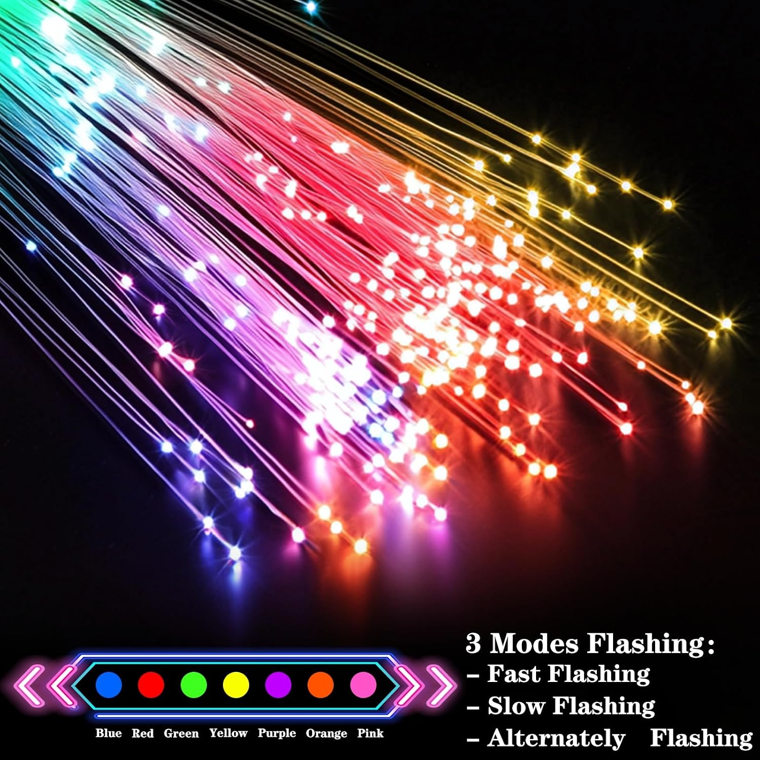 Detalle 2 de TURNMEON LZY-24-GL32P-US3 Glow Fiber Optic Wands, 30-Pack, 7 Colors, 3 Modes